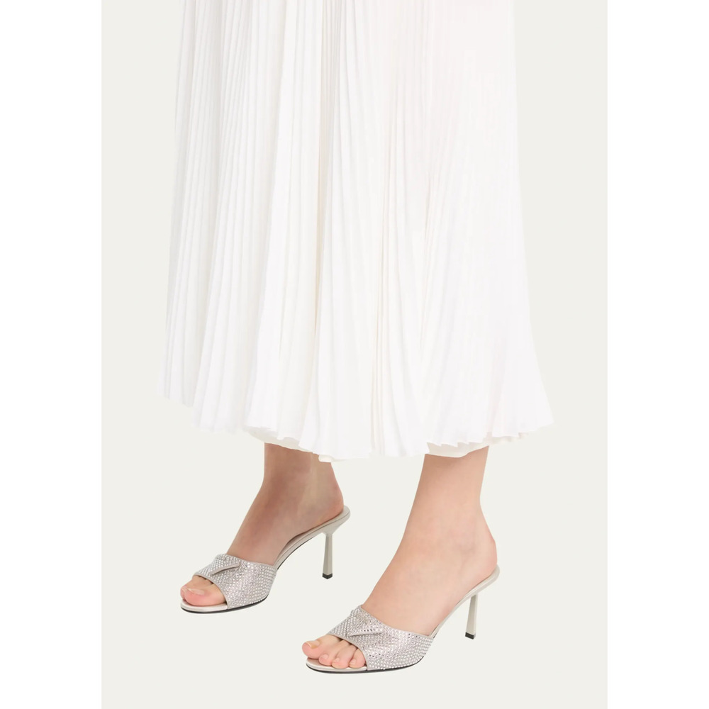 Prada Crystal Satin Stiletto Perla White Grey Backless Sandal Mule Heel Pump 36 - Picture 3 of 16